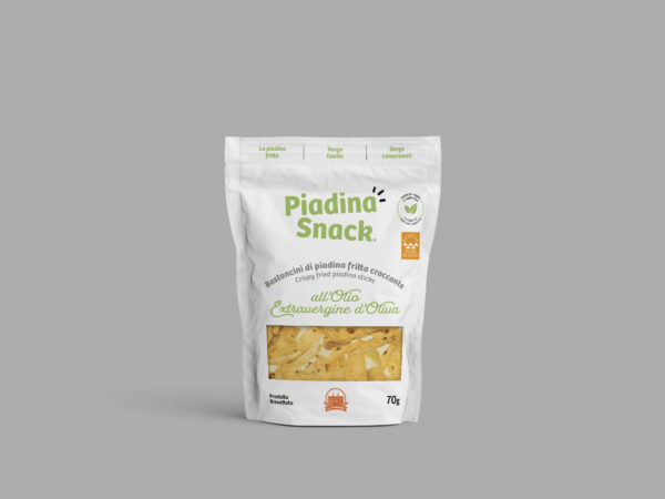 Pacchetto di Piadina Snack con Olio Extravergine d'Oliva, bastoncini di piadina fritta croccante, da 70g.